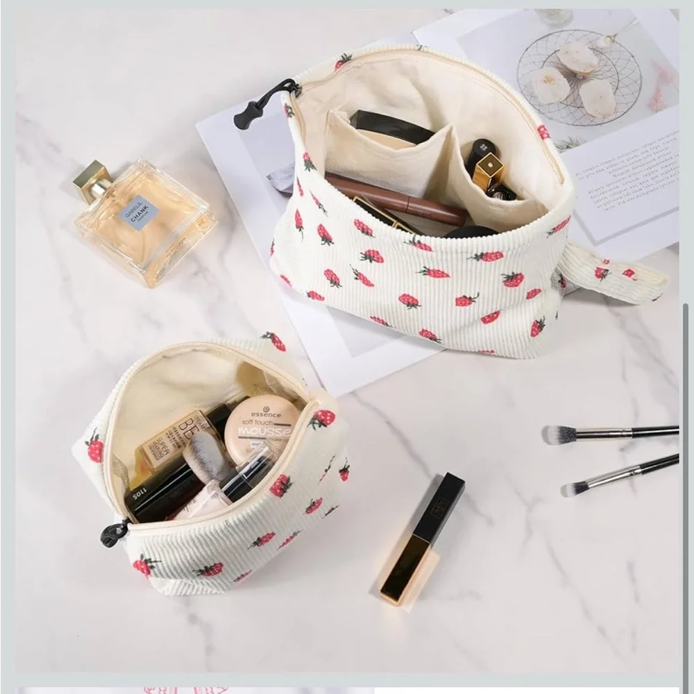 Strawberry Corduroy 3 piece Cosmetic Bags